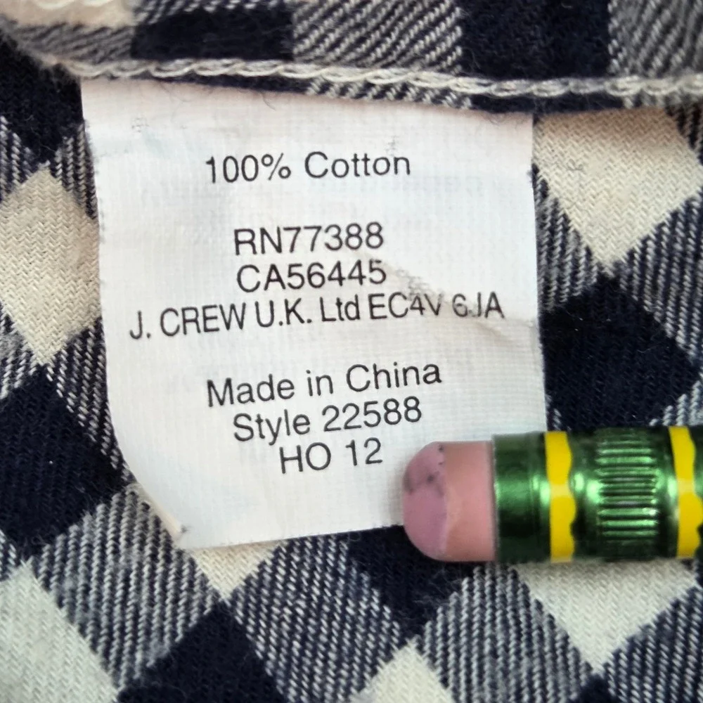 J. Crew Gingham Button Down Pajama Top Womens Medium Navy Blue White‎ Cotton